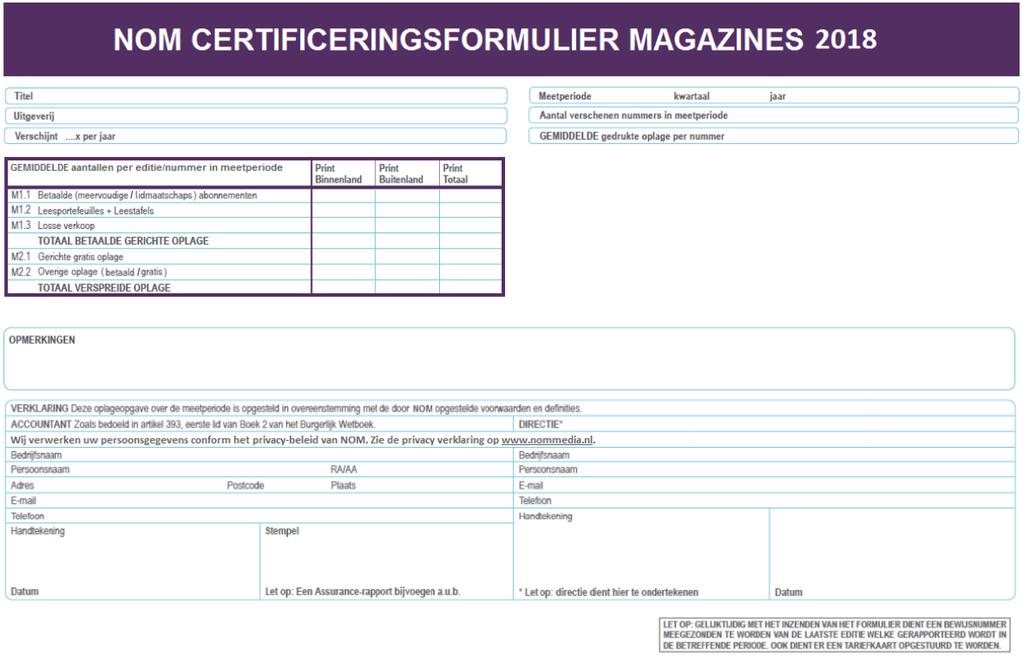 Bijlage II Oplage-opgaveformulier Magazines