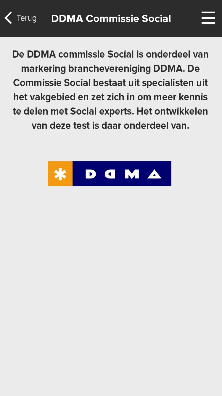 Over DDMA Op deze pagina wordt er kort informatie gegeven over DDMA. Afhankelijk van of DDMA het wilt of niet kan een gebruiker op het logo klikken en terecht komen op de website van DDMA.