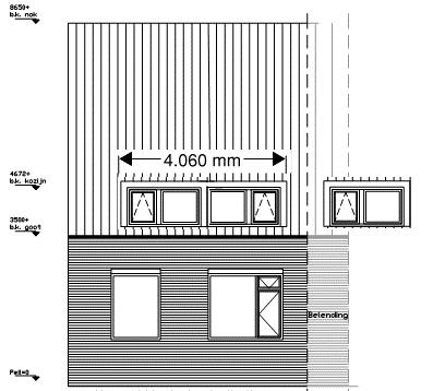 dakkapel en de breedte te beperken tot 70% van de breedte van het dakvlak (voor deze woning maximaal 0,7x5800=4060 mm).