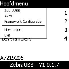 7. Framework menu Het Framework menu kan opgeroepen worden door op F8 te drukken.