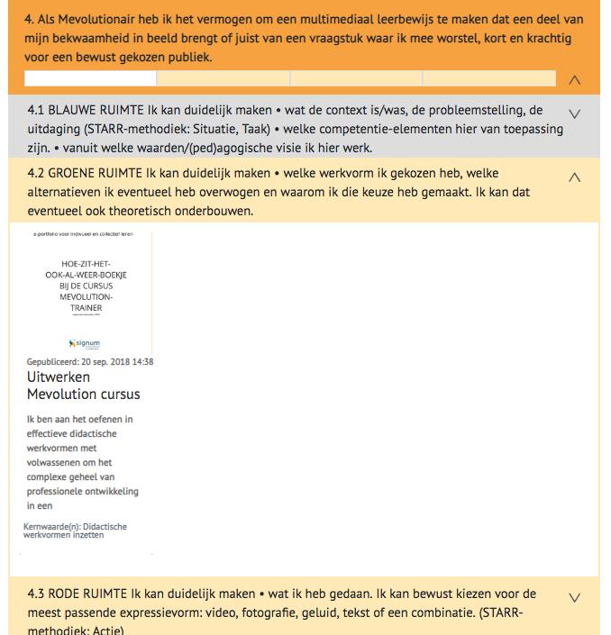 competentieprofiel. Je ziet het competentieprofiel met de oranje hoofdcategorieën en een (deels gevuld) balkje eronder.