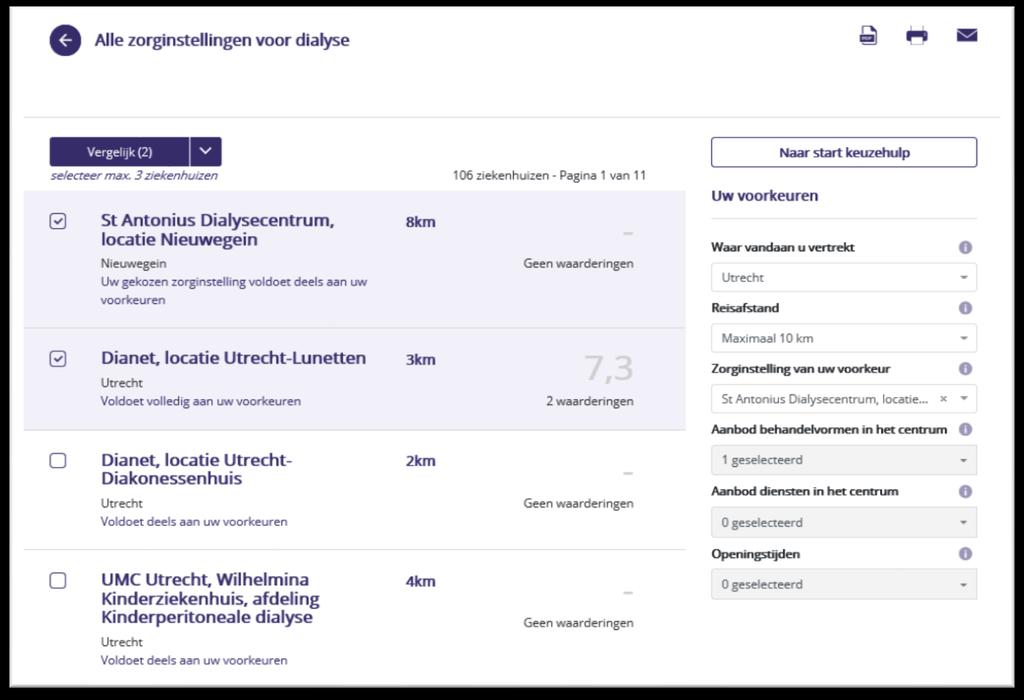 5. PAS DE VERGELIJKING AAN IN HET AANPAS-SCHERM (vervolg) Uw voorkeuren aanpassen Rechts in het scherm ziet u onder elkaar alle voorkeuren staan die u in de keuzeschermen heeft ingevuld.