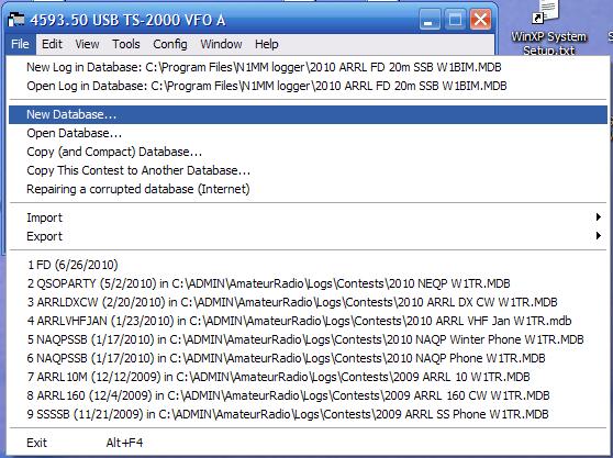 Database Setup ( 1 ) Selecteer File > New Database om een nieuwe database voor N1MM+