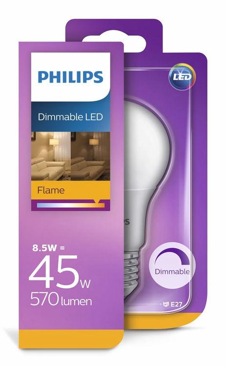 PHILIPS LED Lamp (dimbaar) 8,5 W (45 W) E27 Flame Dimbaar Warm licht zonder compromissen op lichtkwaliteit De LED Flame