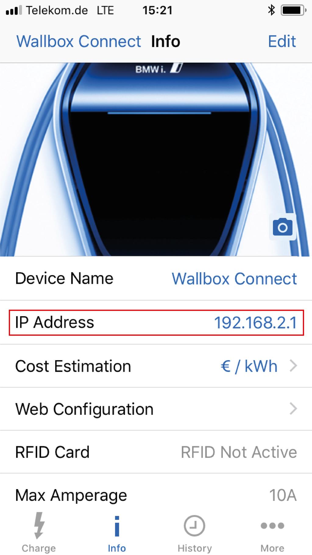 Toegang tot de BMW i Wallbox Connect Toegang via het thuisnetwerk AIs uw BMW i Wallbox Connect is aangesloten op uw thuisnetwerk, creëer dan toegang via het apparaat waarop u het updatebestand hebt