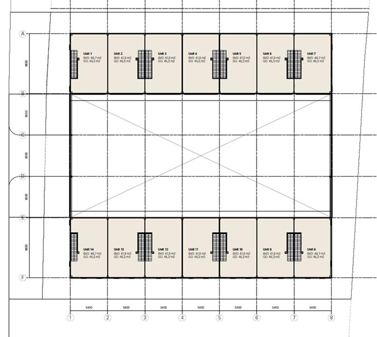 BUITENGEVELS EN BINNENWANDEN De buitenmuren worden op de begane grond worden uitgevoerd in een betonnen sandwich paneel. De gevel heeft een warmteweerstand van 4,5 m2 K/W.