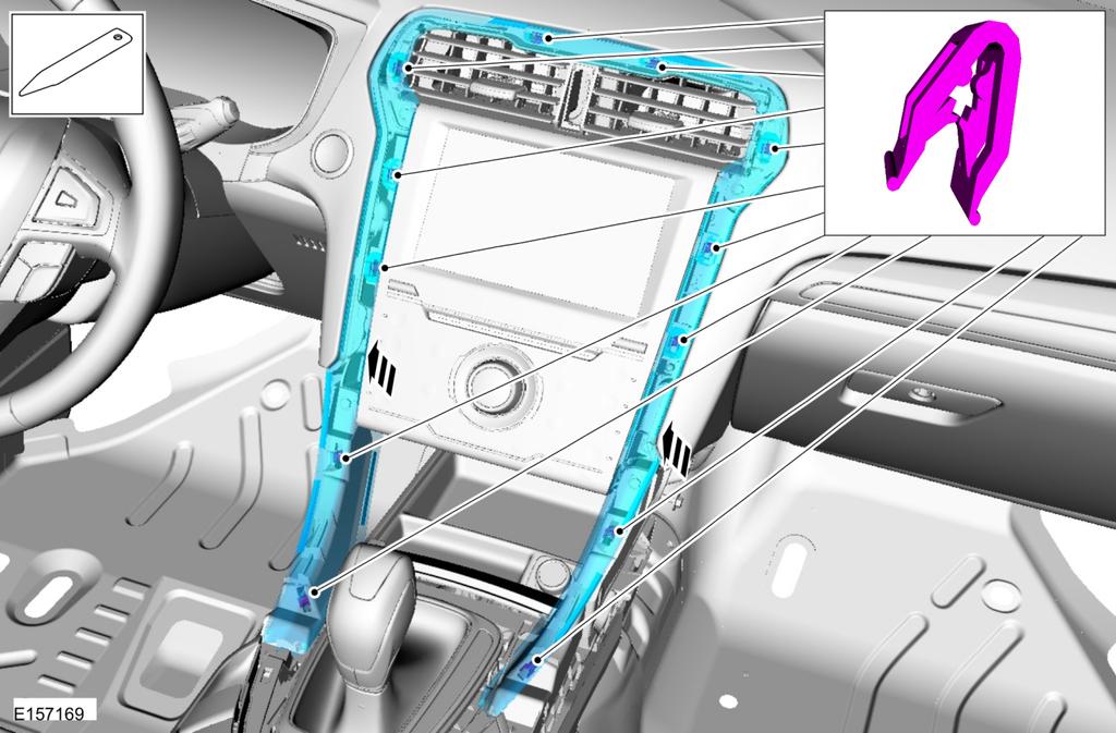 2016 Fusion Ambient Lighting 4 INSTALLATION (Continued) 7. Remove the instrument panel trim bezel. 8.