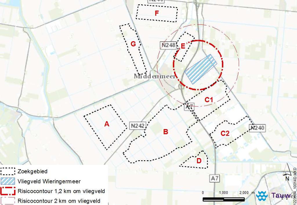 Figuur 4.4 Veiligheidscontouren vliegveld Wieringermeer Tabel 4.