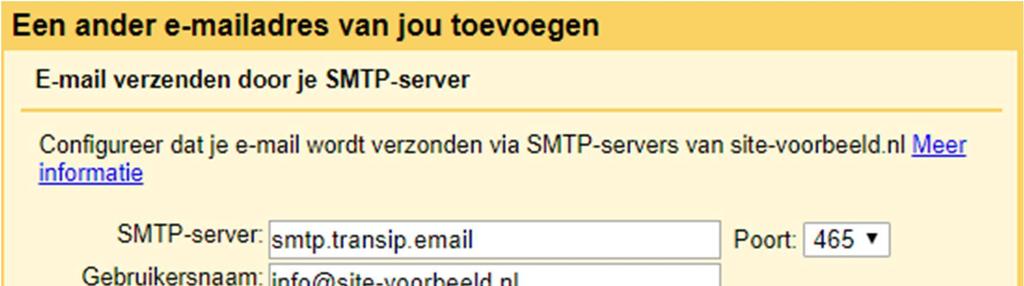 Als je er voor hebt gekozen om wél e-mail te sturen met je e-mailadres, dan vul je nu de gegevens in voor het versturen van e-mail. Bij 'SMTP-server' vul je mail.ehbo-alphen.nl of mail.