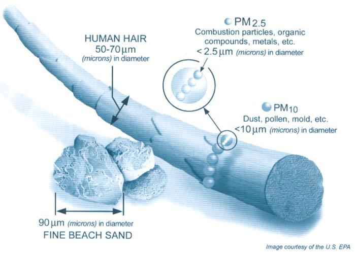 WAT IS FIJNSTOF? PM 10 : massa van deeltjes < 10 µm (in µg/m 3 ) PM 2.5 : massa van deeltjes < 2.