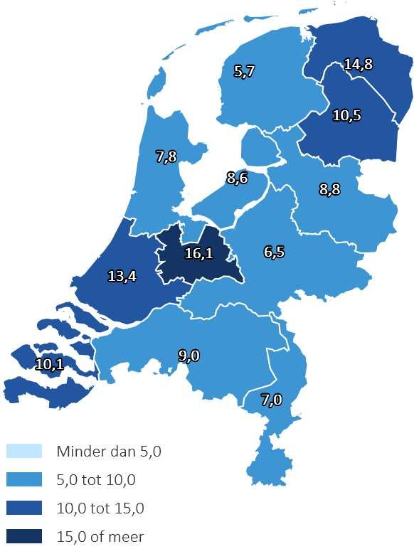 3.4 Omzetontwikkeling naar provincie 3.4.1 Omzetontwikkeling naar provincie, 2018 De omzet in 2018 nam toe onder VHG-leden in alle provincies.