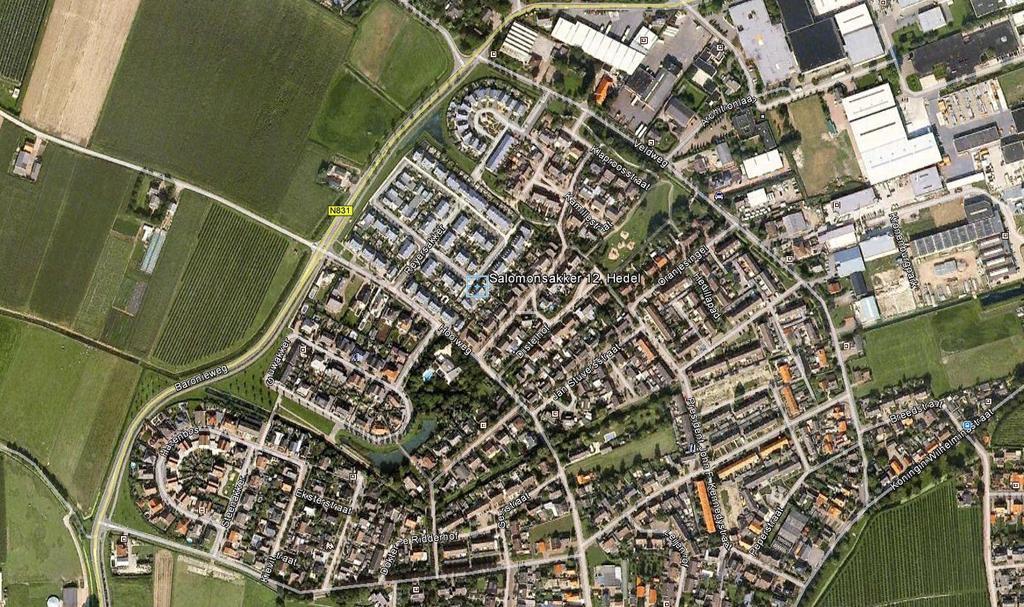 Lokatie overzicht Pal boven Den Bosch aan de overkant van de Maas ligt Hedel, een flink dorp met 4.600 inwoners.