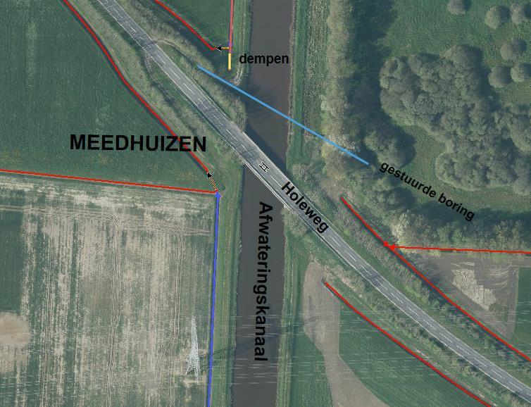 5. Bijzondere voorschriften 5.1. Plaats a. Diepteligging gestuurde boring ten opzichte van vaste bodem en schuine kant van het Afwateringskanaal van Duurswold: > 5,0 meter. b. Een en ander als aangegeven op onderstaande kaart.