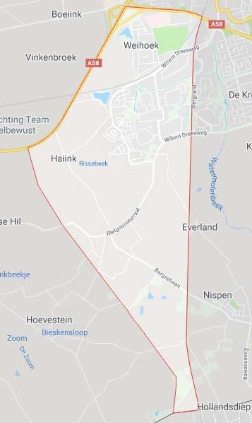 De locatie Zoomland ligt in het westen van het 4-positie postcodegebied, nabij het kruispunt van de A58 en de A4. De locatie Heerle in het uiterste oosten van het gebied.