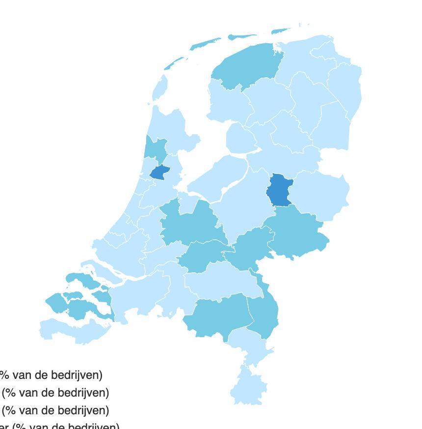 Aan het begin van 2016 waren er nog amper bedrijven die aangaven dat ze last hadden van personeelstekorten in Nederland, met percentages die in vrijwel alle regio s onder de 10 lagen.