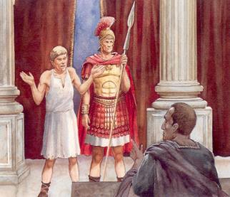 Rechtspraak bij de Romeinen Op het plaatje zie je slaven Een meester kocht een slaaf Een slaaf moet