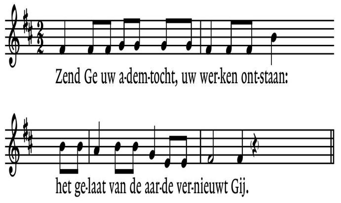 Loflied Zend Ge uw ademtocht psalm 104 a voorzang cantorij, refrein 1x cantorij 2x allen refrein: 1 Loof, mijn ziel, de Heer!