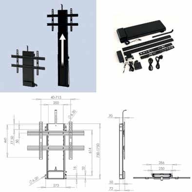 TV-liften Telescopische TV-lift type TS1000A - inclusief tuimelschakelaar en RF afstandsbediening - montage tegen een achterwand - kan ondersteboven (hangend) gemonteerd worden - opwaartse en