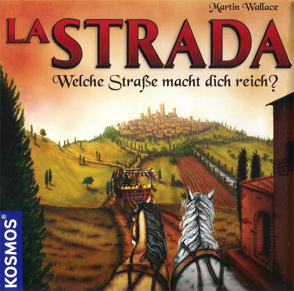 Spelidee La Strada Kosmos, 2004 WALLACE Martin 2-4 spelers vanaf 10 jaar ± 30 minuten De spelers kruipen in de rol van handelaars en dit in de bloeitijd van de Noord-Italiaanse steden.