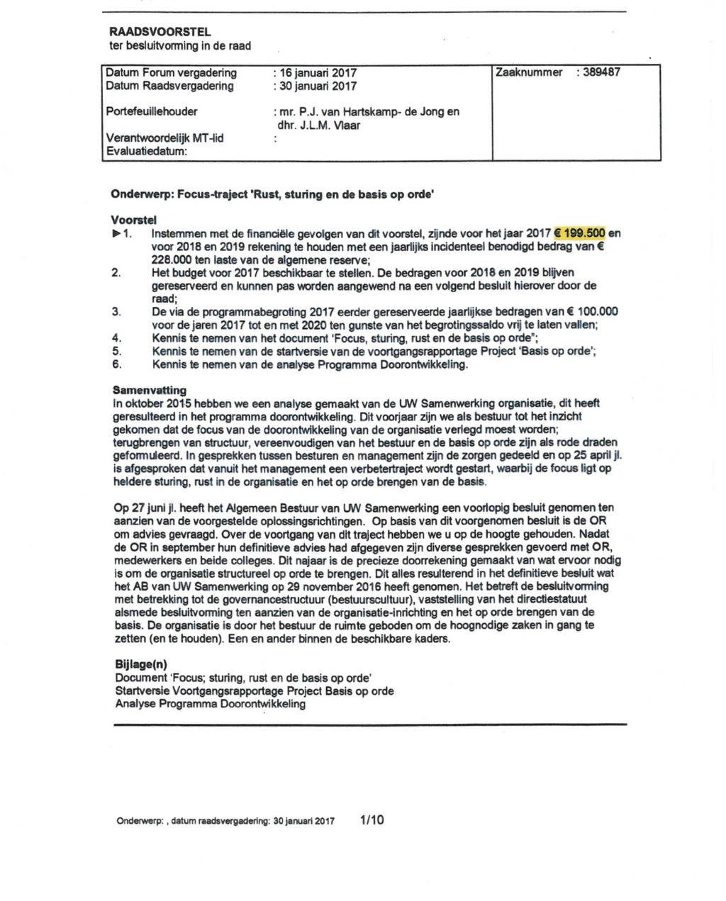 RAADSVOORSTEL ter besluitvorming in de raad Datum Forum vergadering : 16 januari 2017 Zaaknummer : 389487 Datum Raadsvergadering : 30 januari 2017 Portefeuillehouder Verantwoordelijk M"Mid