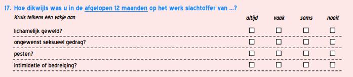 De kengetallen voor problematische en acuut-problematische situaties worden voor de onderscheiden risico-indicatoren als volgt benoemd: Werkdruk: hoge werkdruk - zeer hoge werkdruk Emotionele