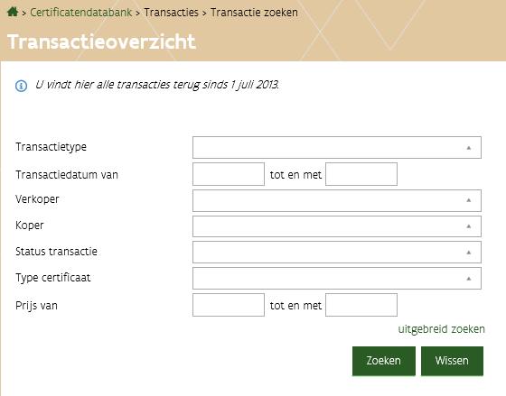 5 TRANSACTIES ZOEKEN Onder Transacties > Transacties zoeken kan u alle transacties vanaf juli 2013 bekijken.