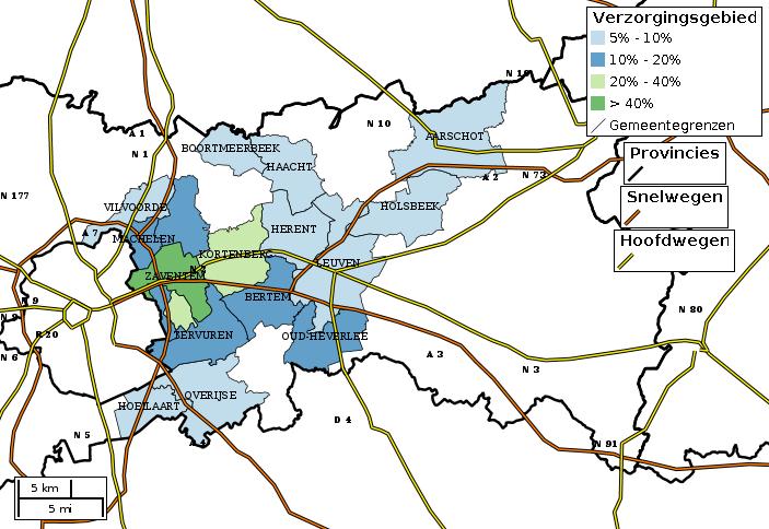 Visualisatie verzorgingsgebied uitzonderlijke goederen van