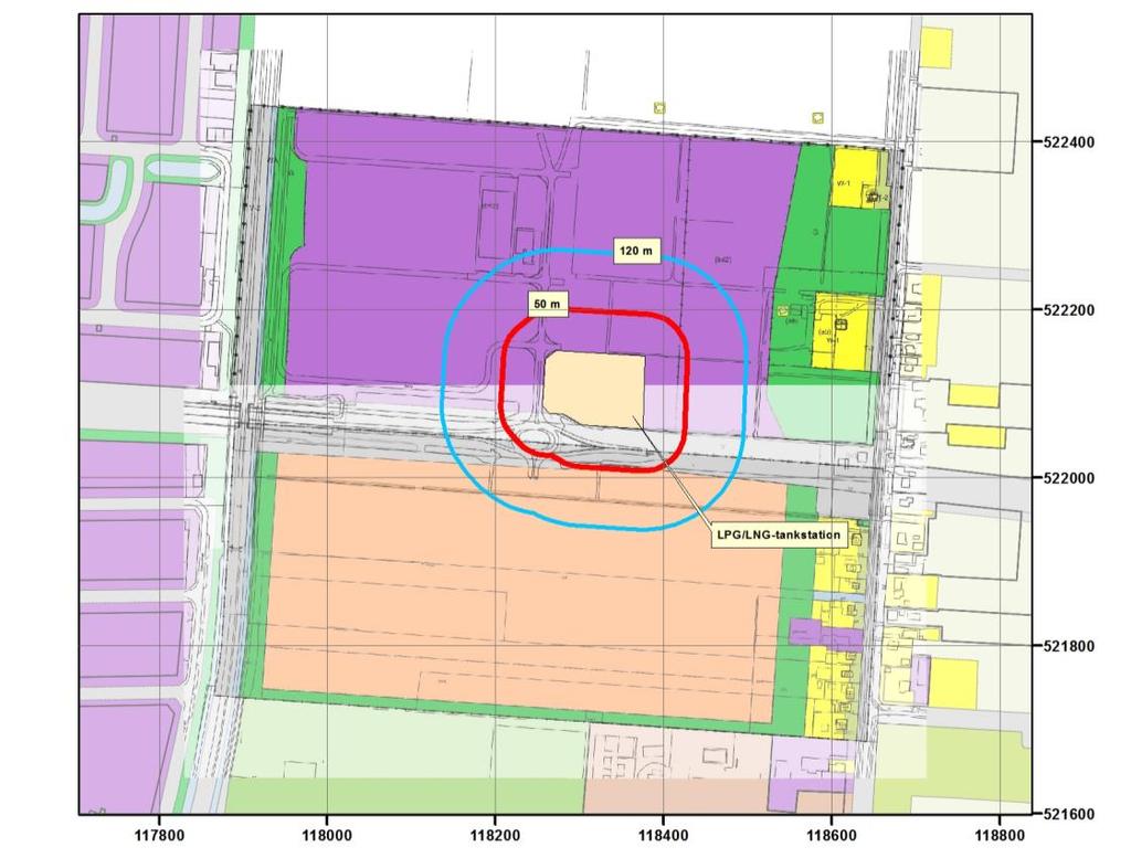 5 2. Toetsing aan het plaatsgebonden risico Eén van de uitgangspunten in de Circulaire LNG is een minimum afstand voor het plaatsgebonden risico van 50 m aan te houden vanaf het vulpunt tot (beperkt)