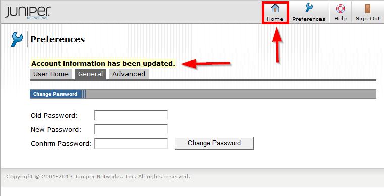 Als het wachtwoord goed is aangepast, verschijnt de melding: Account information has been updated Ga vervolgens via de