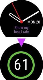 Als je de functie Continue hartslagmeting gebruikt, meet je horloge je hartslag continue. Je hartslag wordt weergegeven in de displayweergave Hartslag.