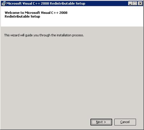 3. Installatie Microsoft Visual c++ 2008 - Klik op Installeer Microsoft Visual C++ 2008 Redistributable Package t.