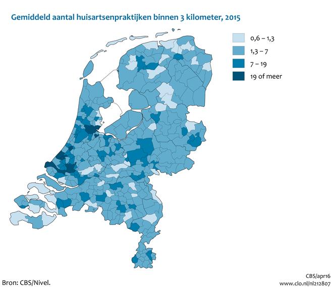 Download figuur [4] Download data (xls) [5] [/figuurgroep] Afstand het grootst in Texel Over het algemeen moeten inwoners van het (noord-)oosten van Nederland het verst reizen naar de