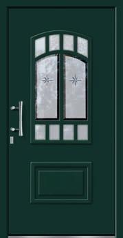 PG 11 voordeur glas-in-lood Bacopa, Gotik wit, smalle, verticale stroken en facetmotief Spectrum grijs, cirkels in
