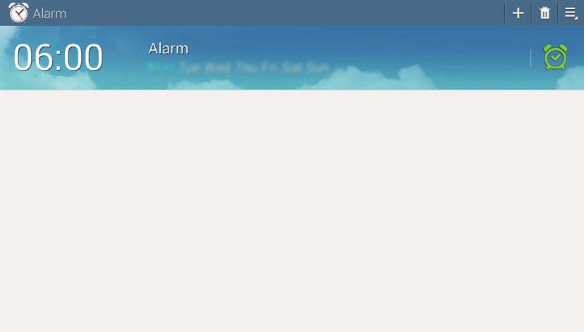 Hulpprogramma's Alarm Gebruik deze applicatie om een alarm in te stellen voor belangrijke gebeurtenissen. Tik op Alarm op het scherm Applicaties. Dit alarm in- of uitschakelen.