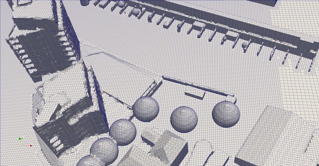 De grenslaagstroming die in de praktijk (bij neutrale stabiliteit ten aanzien van het temperatuurprofiel) aanwezig is, wordt aan de buitenrand van het CFD-model voor iedere afzonderlijke windrichting