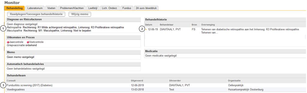 onder de blokjes diagnose en risicofactoren (1), behandelhistorie (2) en behandelteam (3): Indien de termijn