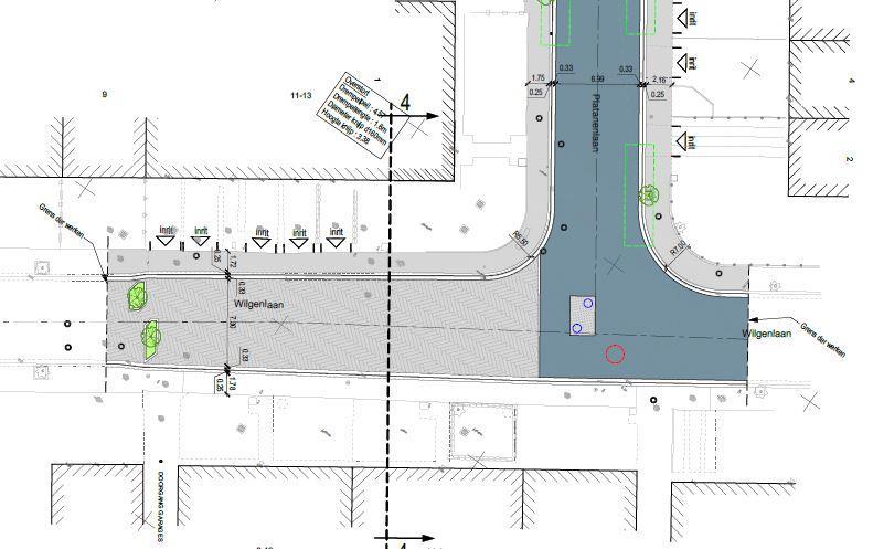 Ontwerp wegenis Wilgenlaan Heraanleg bestaande toestand Rijweg in betonstraatstenen bestaande breedte