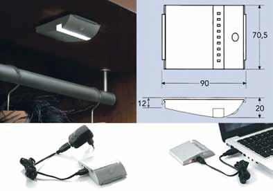 oplaadbare spot met bevestiging (bevestiging te schroeven) - met bewegingssensor - de spot kan gemakkelijk in en uit de bevestiging geklikt worden - de spot wordt