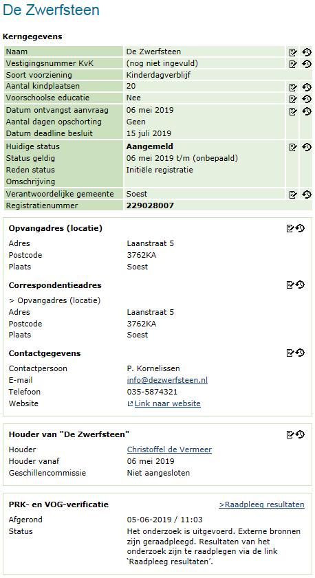 Welke gegevens getoond worden is afhankelijk van het type onderneming dat de houder is: een eenmanszaak of een