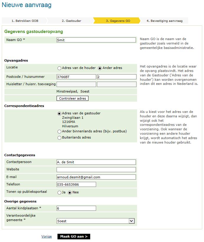 Let op: - Het gastouderbureau kan aangeven of de contactgegevens van de gastouder zichtbaar moeten zijn in het Publieksportaal.