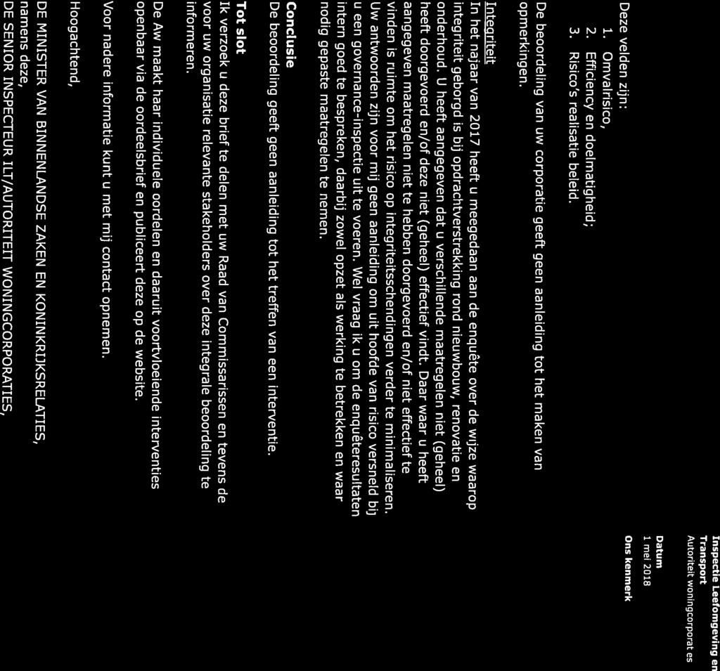 Inspectie Leefomgeving en Transport Autoriteit woningcorporaties Datum 1 mei 2018 Deze velden zijn: 1. Omvalrisico; 2. Efficiency en doelmatigheid; 3. Risico s realisatie beleid.