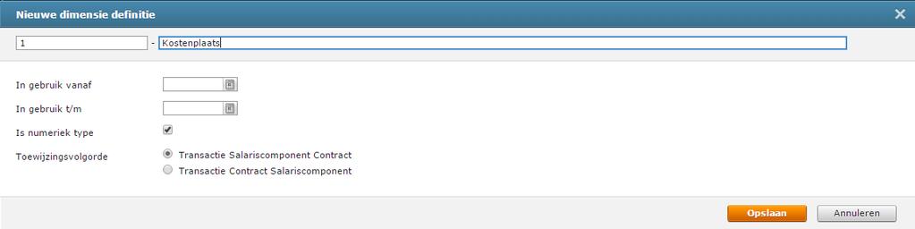 Het aanmaken van het grootboekschema wordt hieronder besproken. Dimensie definities Dimensie definities worden gebruikt om kosten te kunnen verbijzonderen. Om kosten te verbijzonderen kan in Visma.