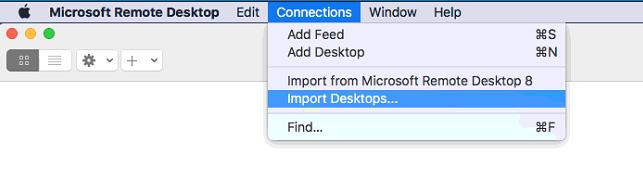 Kies bovenaan voor Connections en vervolgens voor Import Desktops