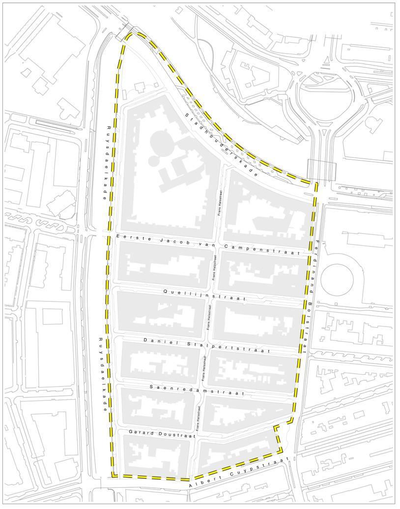 De straten tussen de Frans Halsstraat en de Ruysdaelkade zijn voornamelijk woonstraten. Voor de projectgrenzen wordt onderscheid gemaakt tussen studiegebied en uitvoeringsgebied.