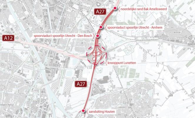 2.3 Deelgebied 3: A27-Zuid en knooppunt Lunetten Deelgebied 3 is aan de noordzijde begrensd door de noordelijke rand van de Bak van Amelisweerd (A27) en aan de zuidzijde door de aansluiting Houten op