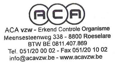 ACA Vzw Elektrische installaties Ondernemingsnummer: BE 0811 407 869 VERSLAG VAN EEN GELIJKVORMIGHEIDSONDERZOEK VOOR INGEBRUIKNAME ENOF CONTROLEBEZOEK VAN EEN ELEKTRISCHE INSTALLATIE OP LAAGSPANNING