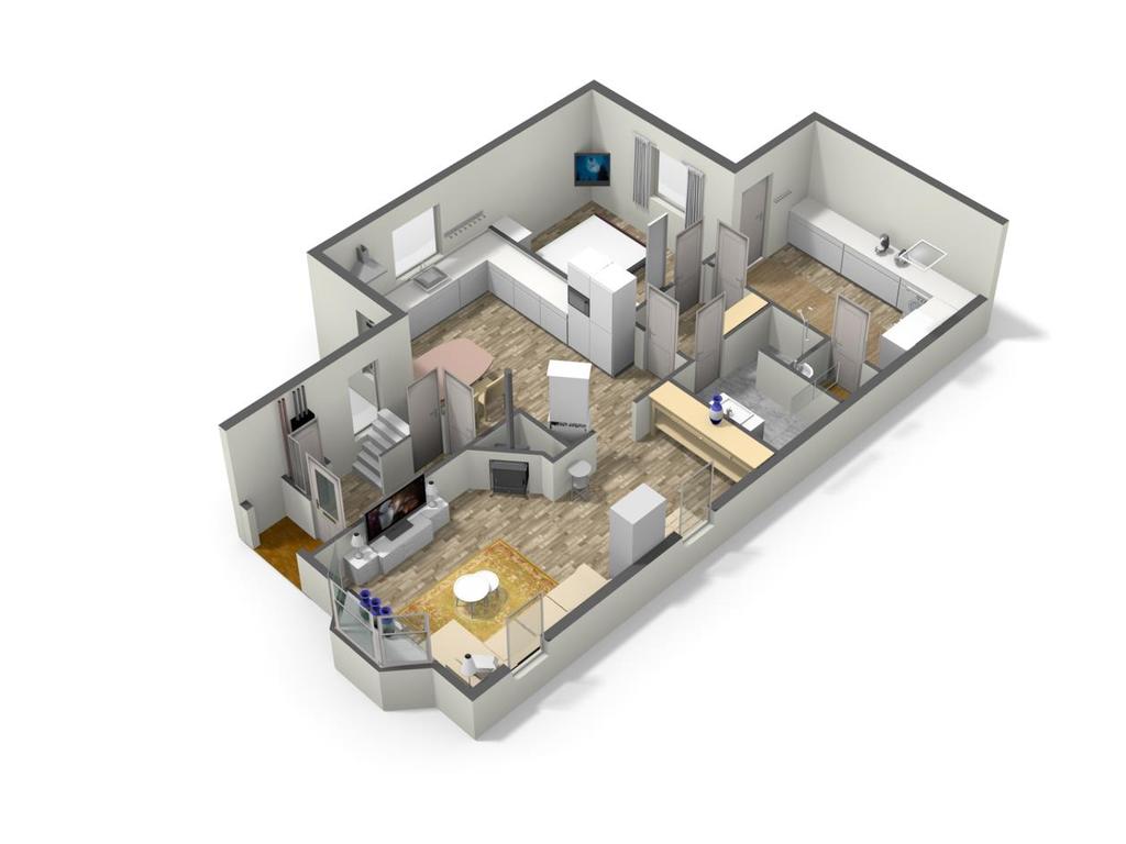 Begane grond: voor-entree, hal met PVC vloer en kelder, ruime woonkeuken van ca. 20 m² met PVC vloer (i.c.m. vloerverwarming) en moderne hoekopstelling v.