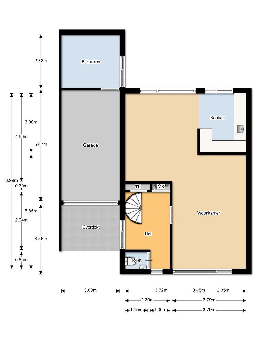 Plattegrond (begane grond) Sassenbergen 17 te Borger,