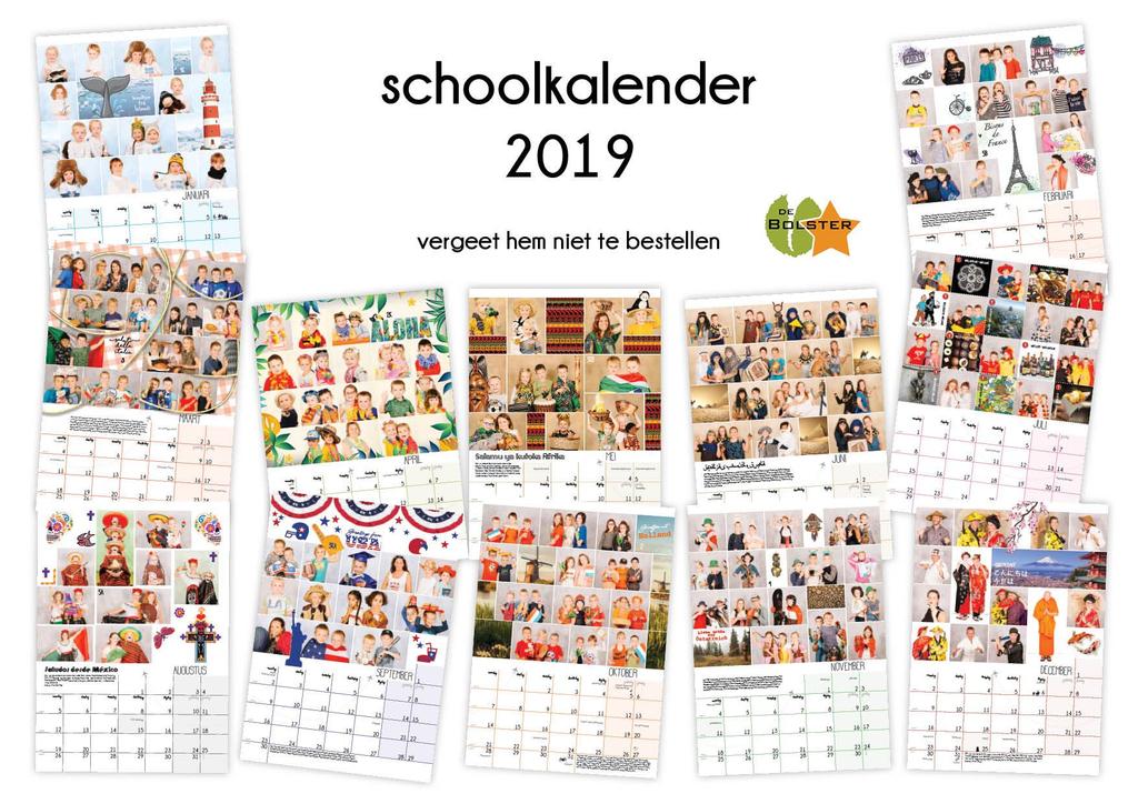 Onze schoolkalender 2019 ligt bij de drukker. Bedankt Robby en Eve voor de vele werkuren die jullie aan deze kalender gespendeerd hebben. Weerom een pareltje. Voor ons kan 2019 alvast niet meer stuk.