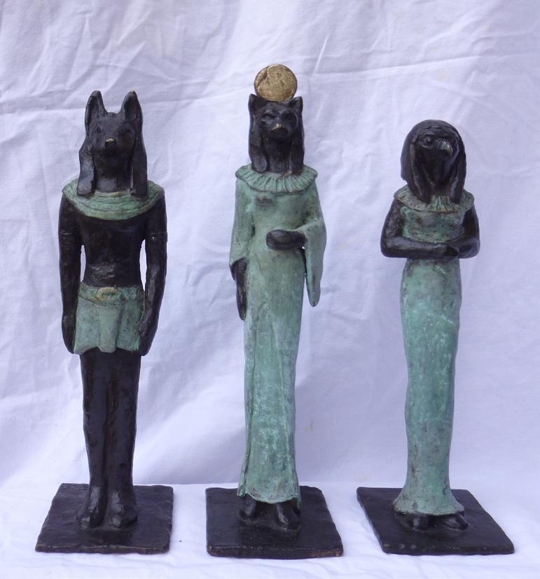 Oud Egypte brons, drieluik 10 x 10 x 30 cm Suzan Ollebek Oogstweg